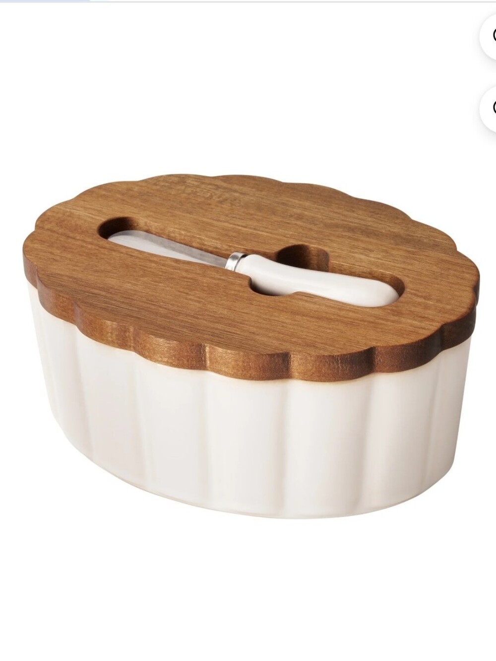 New The Pioneer Woman Colette Linen  Butter Dish with Wood Lid